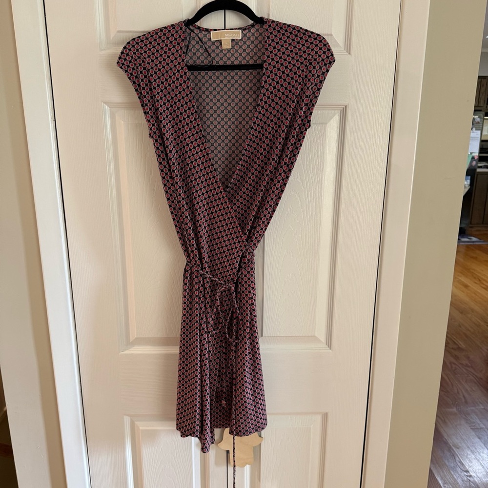 Michael Kors Black and Red Geometric Wrap Dress